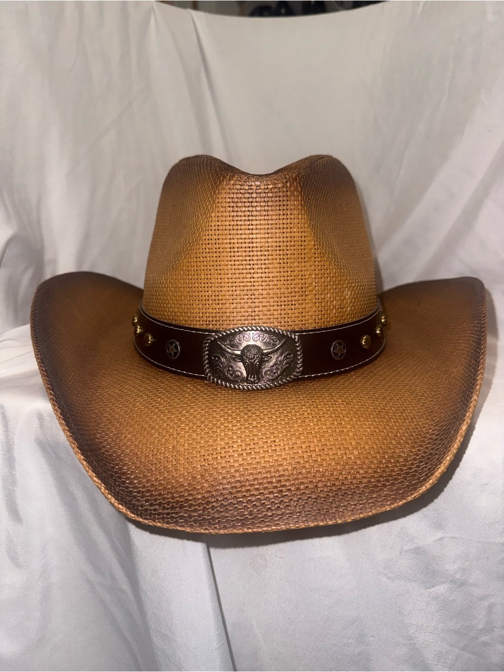 Brown Straw Cowboy Hat with Decorative Band